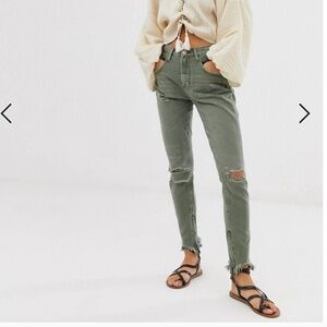 One Teaspoon Freebirds high rise chewed hem skinny jeans green
